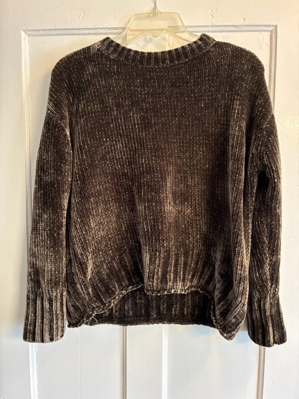 Max Studio Dark Brown Ribbed Chenille Crewneck Sweater